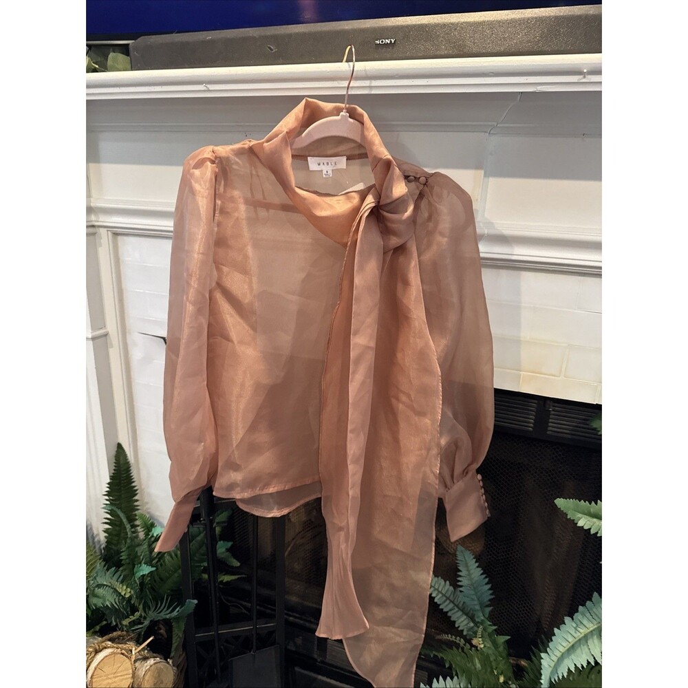 NEW Mable Bow Tie Neck Organza  Women's Taupe